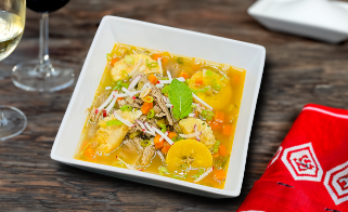 Vegetable Soup with Fresh Corn Rounds and Plantains