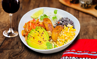 Rice with Black Beans, Fried Plantains and Meat